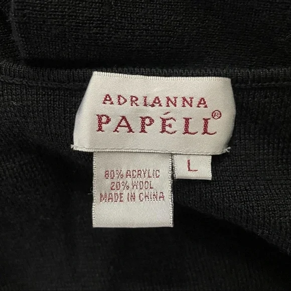Adrianna Papell Navy/ Black ribbon tie wrap wool blend sweater L - Picture 6 of 6